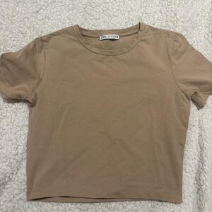 ZARA Short Sleeve Crop Tee in Beige